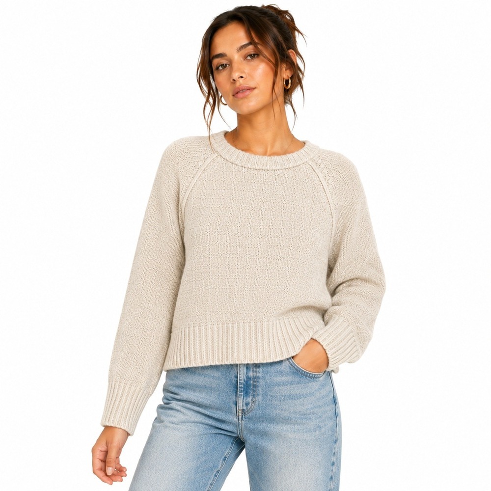Lucky Brand Sweater Womens XL Oatmeal Textured Raglan Long Sleeve 7WD5791